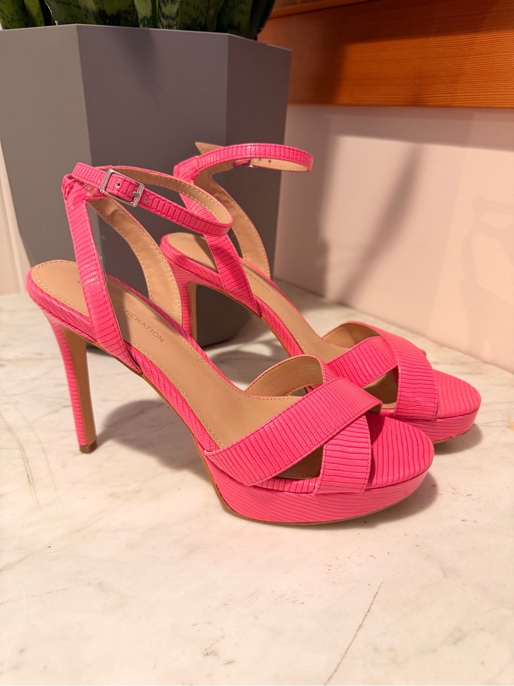 BCBGeneration Hot Pink Textured Platform Stiletto Sandals